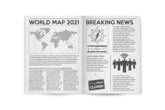 Realistic vector illustration of the page spread newspaper layout.