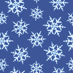 Fototapeta na wymiar Vector seamless pattern of snowflakes isolated on a blue background. Christmas collection. Vector illustration.