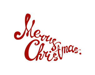 Merry Christmas lettering, text template isolated on white background. Calligraphic font to holiday, greeting, gift, poster, card. Design for title, header. Vector illustration.
