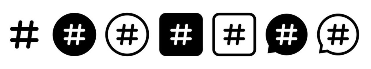 Hashtag key vector icon set. Social app Hashtag web symbols or buttons isolated on white background. Vector illustration eps10.