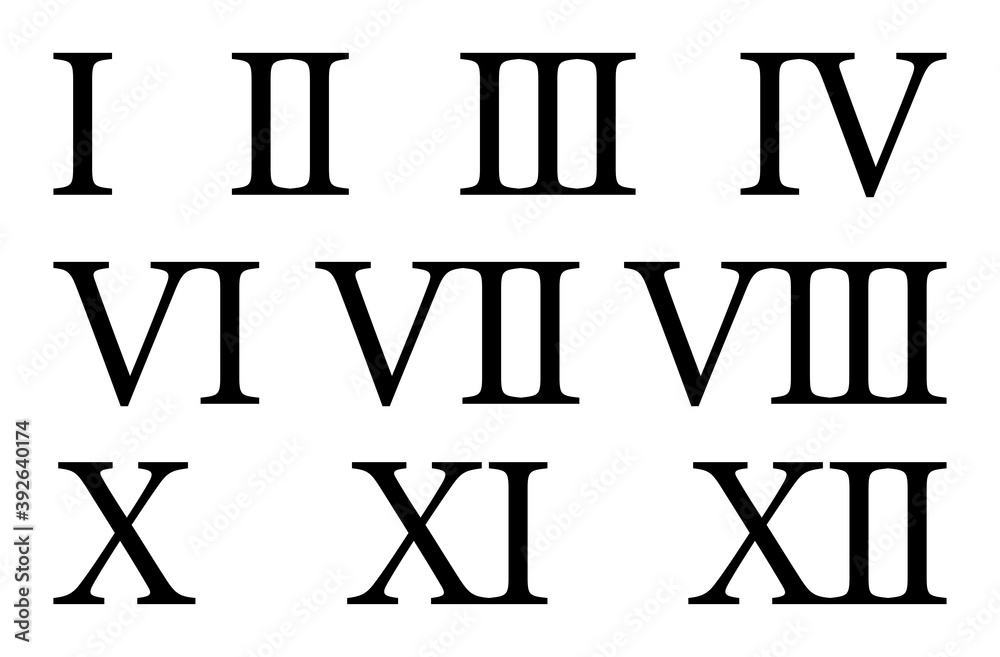 Fototapete set of roman numerals isolated on white background. numbers from one to twelve. vector illustration.