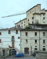Fototapeta na wymiar crane at historical village, Fontecchio, Abruzzo, Italy
