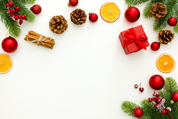 Christmas composition  on white background. Flat lay