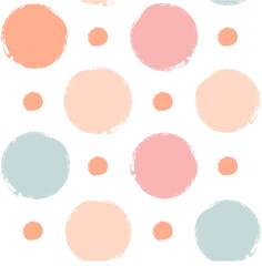 Vector polka dots seamless pattern, hand drawn girly watercolor stains. watercolor doted background.