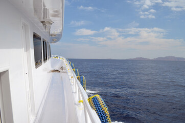Close up detale.Sail boat ship for tourists in the Red Sea, Sharm El Sheikh, Egypt 