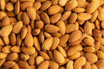 Close-up of almond pile ,Top view background