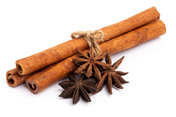 anise star and cinnamon stick isolated on white background