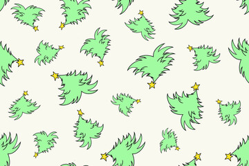 christmas trees with yellow stars seamless pattern