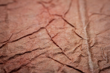 Extreme closeup of red handmade paper