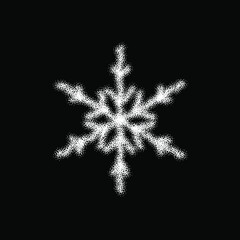 Glitter snowflake on black background for decorative design. Merry Christmas. Abstract glitter snowflake. Xmas celebration. Holiday texture. Template celebration. Christmas banner. Design element.