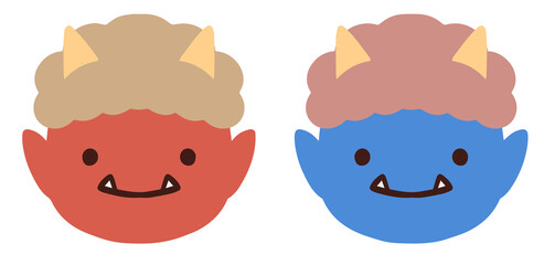 かわいい赤鬼と青鬼のイラスト　背景装飾セット　節分　日本の行事