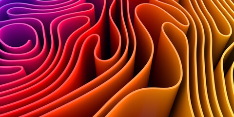 Abstract background of many curved surfaces. Geometric structure. 3D-visualization