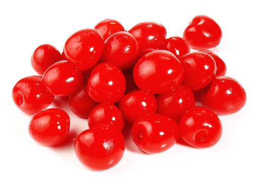 Maraschino Cherries On White Background Isolated