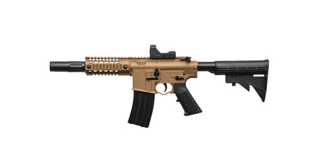 Air rifle isolate on a white back. A copy of a real military carbine. Weapons for sports and...