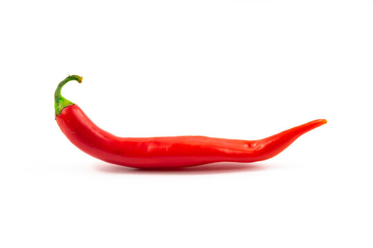 Thin beautiful red hot chili pepper on white isolated background