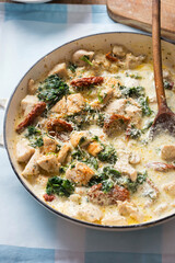 Creamy Tuscan chicken with sun dried tomatoes, spinach and parmesan