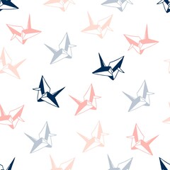 Seamless pattern with paper cranes. Decorative texture with paper cranes.Hand drawn paper cranes. Pastel seamless pattern for kids.