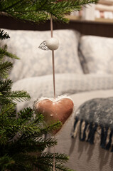 New year, elegant Christmas tree, heart pink decoration