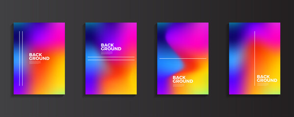 bright color Rainbow gradient background set with modern abstract patterns. Smooth templates collection for brochures, posters, banners, flyers and cards. Vector illustration.