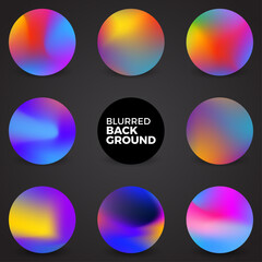 Colorful fluid, Round gradient set,Blurred circle backgrounds with modern abstract color gradient patterns. Colourful gradient orbs collection for your design. Vector illustration.