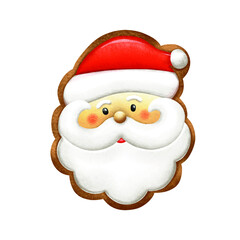 Santa Claus. Christmas gingerbread in the shape of Santa Claus. Holiday pastries.Bright and colorful illustration.