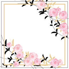 Decorative roses with leaves framed by a frame. Registration of invitations, cards, banners. Vector design
