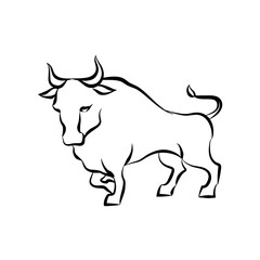 linear drawing of a bull, a symbol of the Chinese new year. Vector clip art