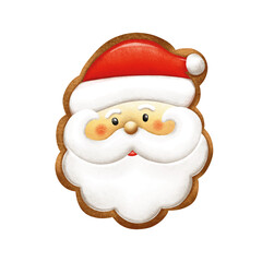 Santa Claus. Christmas gingerbread in the shape of Santa Claus. Holiday pastries.Bright and colorful illustration.