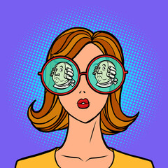 dollars money finance, young woman in stylish sunglasses