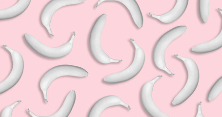 Colorful fruit pattern of white bananas on pink background. Creative minimal summer concept. Flat lay