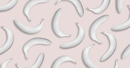 Pattern of white tropical bananas on pastel pink background. Creative minimal art concept. Vector illustration. Flat lay.
