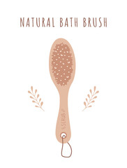 Brushes for dry body massage. Exfoliation skin with organic products. Cellulite cosmetic. Body care concept. Vector illustration in cartoon style.