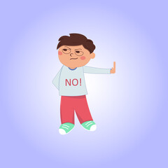 Boy with outstretched hand. The boy is in denial. Lack of desire. Character for stories