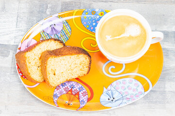 breakfast with croissant and coffee