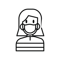 illustration of a girl wearing a face mask line icon