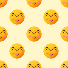 Seamless line pattern with emoticons on yellow background emoji vector. Smiles face texture template. Modern smileys for textiles, interior design, for book design, website EPS