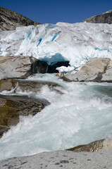 Nigardsbreen glacier mouth and meltwater river, Norway