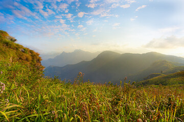 Mountains during sunset. Beautiful natural landscape in the summer time