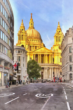 View on St Paul's Cathedral colorful painting looks like picture