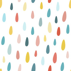 Seamless pattern with colored drops of rain, water. Suitable for printing on fabrics, clothes, bedding, design on notebooks, notebooks, wrapping paper