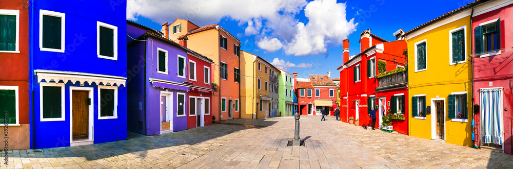 Sticker burano fishing village with painted colorful houses. island near venice. italy.