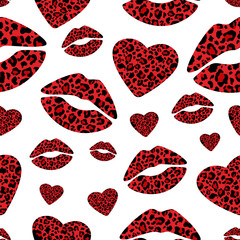 Seamless pattern valentine's day  leopard heart lips vector illustration
