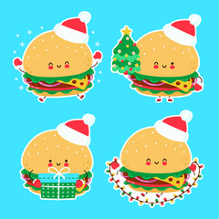 Cute happy funny christmas burger set