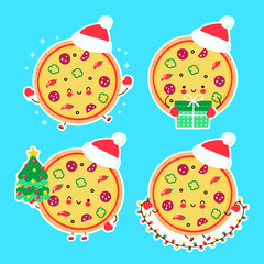 Cute happy funny christmas pizza set