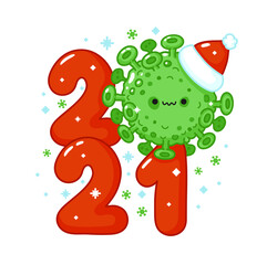 2021 New Year print with Scary virus cell