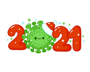 2021 New Year print with Scary virus cell