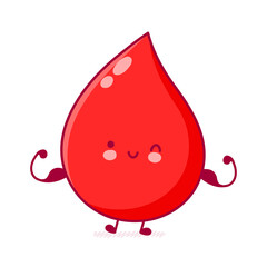 Cute happy funny blood drop show muscle