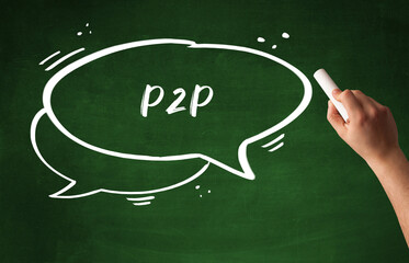 Hand drawing P2P abbreviation with white chalk on blackboard