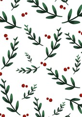 Green leaves and Red fruit s (seamless pattern)