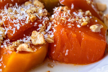 Pumpkin dessert with sugar, pecan